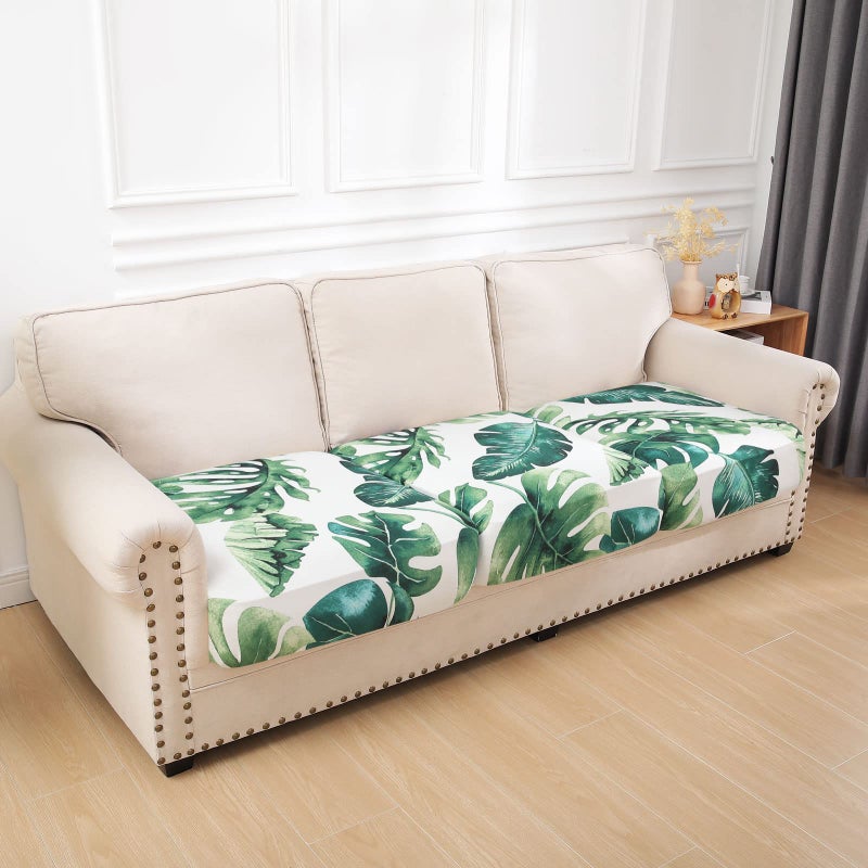 hyha Printed Couch Cushion Covers  Floral Sofa Covers Washable for 3 Cushion Couch  Stretch Pattern Outdoor Cushion Covers for Patio Furniture with Elastic Bottom(3 Packs  Monstera Deliciosa) - Image 5